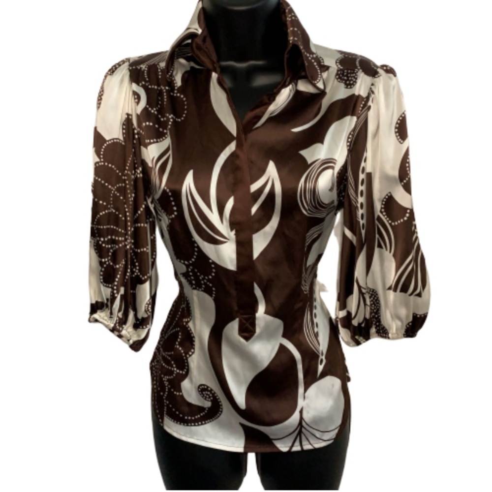 Bebe Silk Blended Floral Swirl Patterned Blouse
